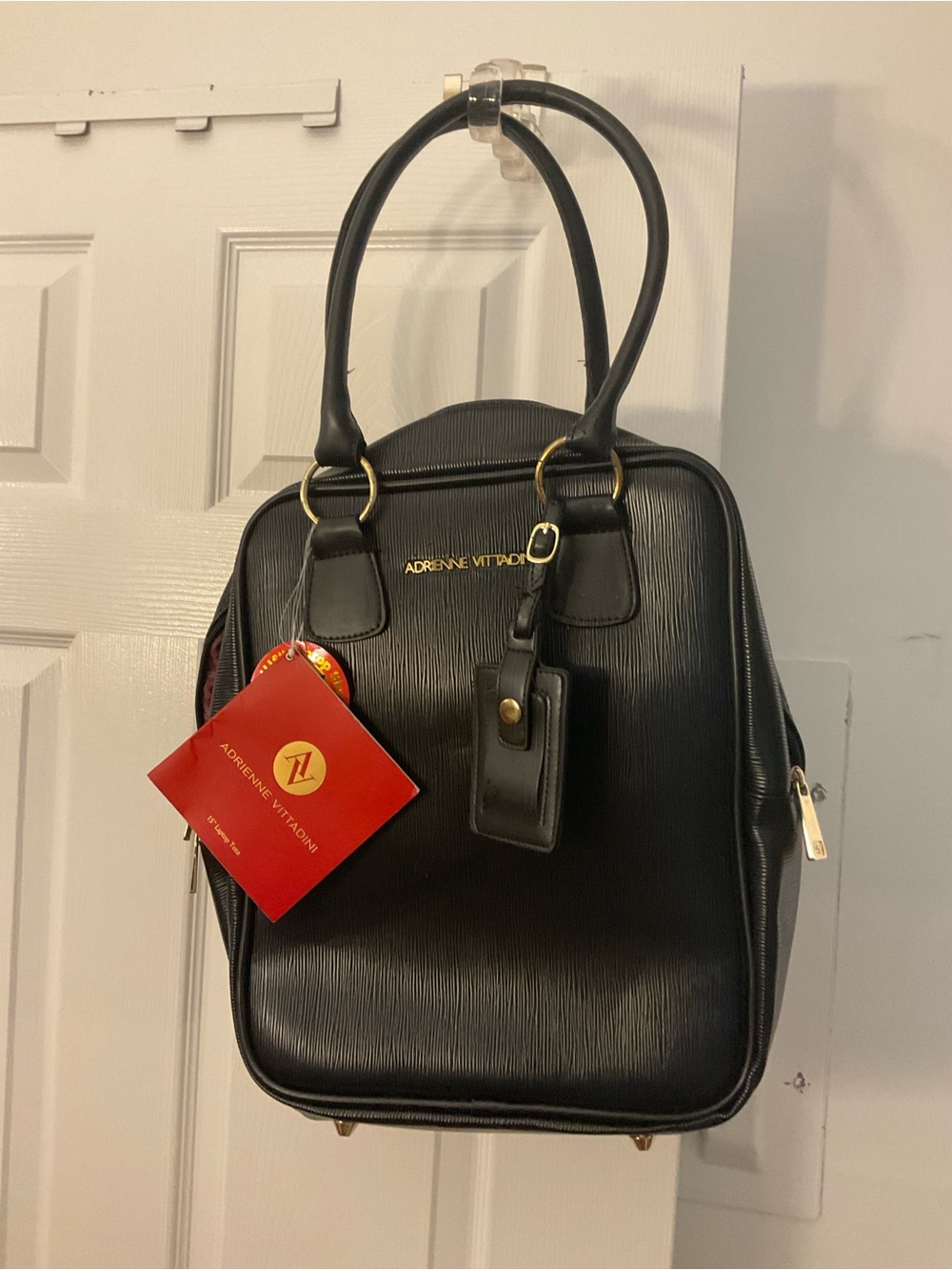Adrienne Vittadini Black Structured Laptop Bag with Top Handles